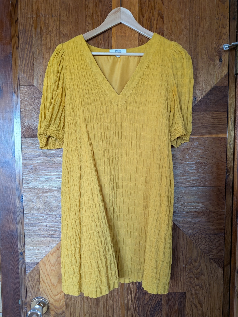 BB Dakota by Steve Madden Textured Mustard V-Neck Mini Dress